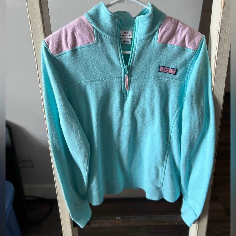 Vineyard Vines Teal & Pink Pull Over Medium EUC